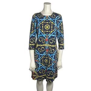 J. McLaughlin Sophia Catalina Cloth Dress M Navy Equestrian Chain Print MEDIUM